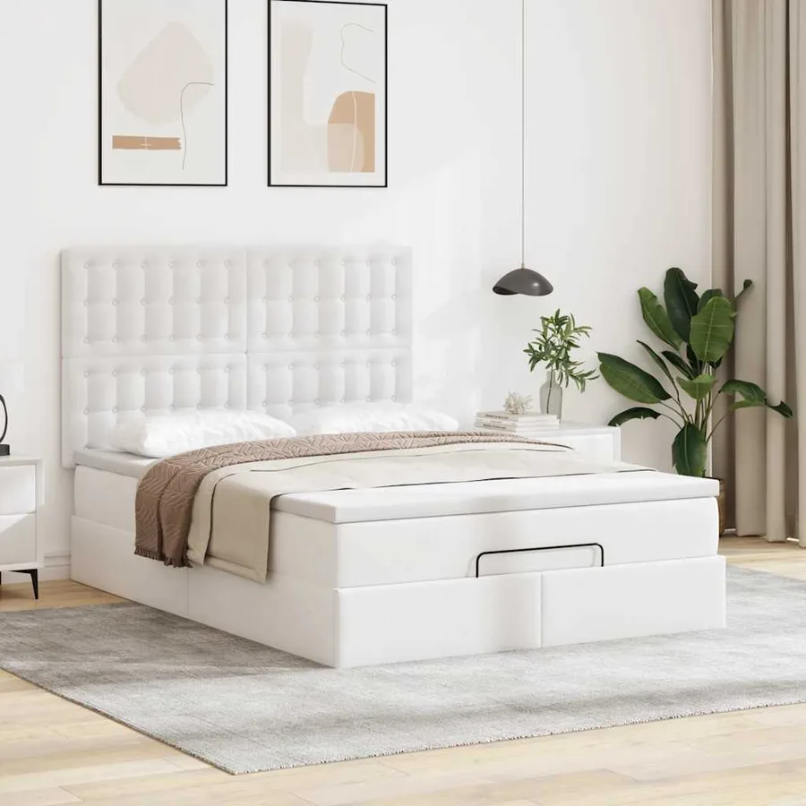 Cadre de lit ottoman avec matelas blanc 140x190 cm similicuir - 3