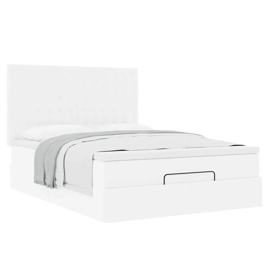 Cadre de lit ottoman avec matelas blanc 140x190 cm similicuir - 4