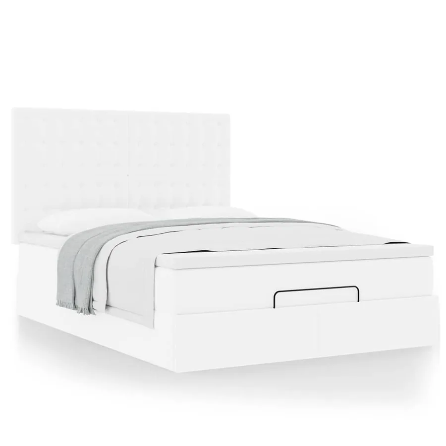 Cadre de lit ottoman avec matelas blanc 140x190 cm similicuir - 5