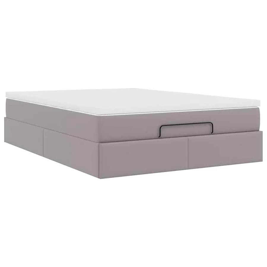 Cadre de lit ottoman avec matelas gris 140x190 cm similicuir - 10