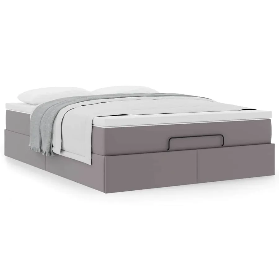 Cadre de lit ottoman avec matelas gris 140x190 cm similicuir - 4