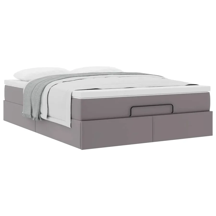 Cadre de lit ottoman avec matelas gris 140x190 cm similicuir - 5