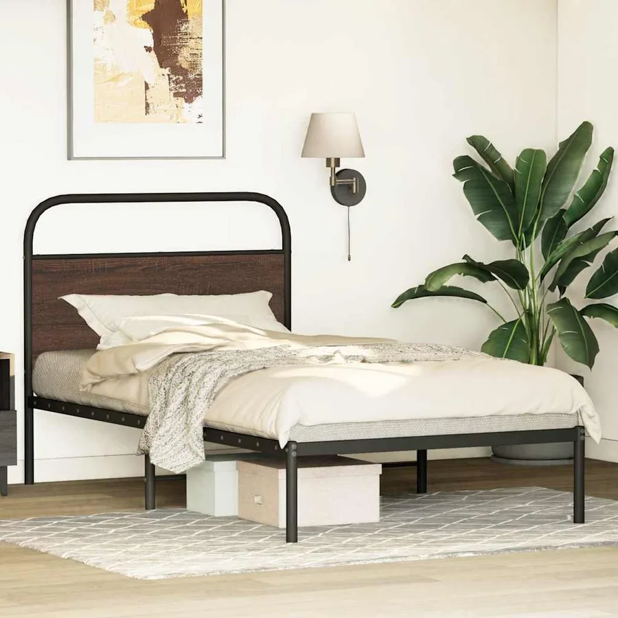 Cadre de lit sans matelas 100x190 cm chêne marron - 4