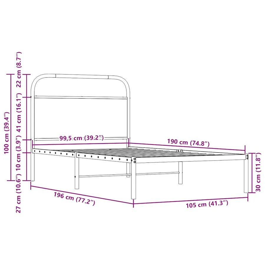 Cadre de lit sans matelas 100x190 cm chêne marron - 9