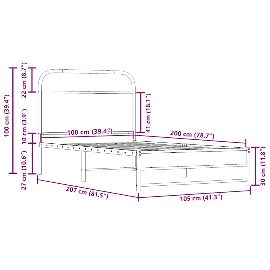 Cadre de lit sans matelas 100x200 cm chêne fumé bois ingénierie - 9