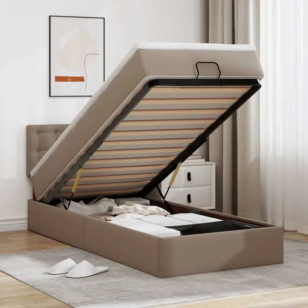 Lit ottoman et matelas cappuccino 100x200cm similicuir