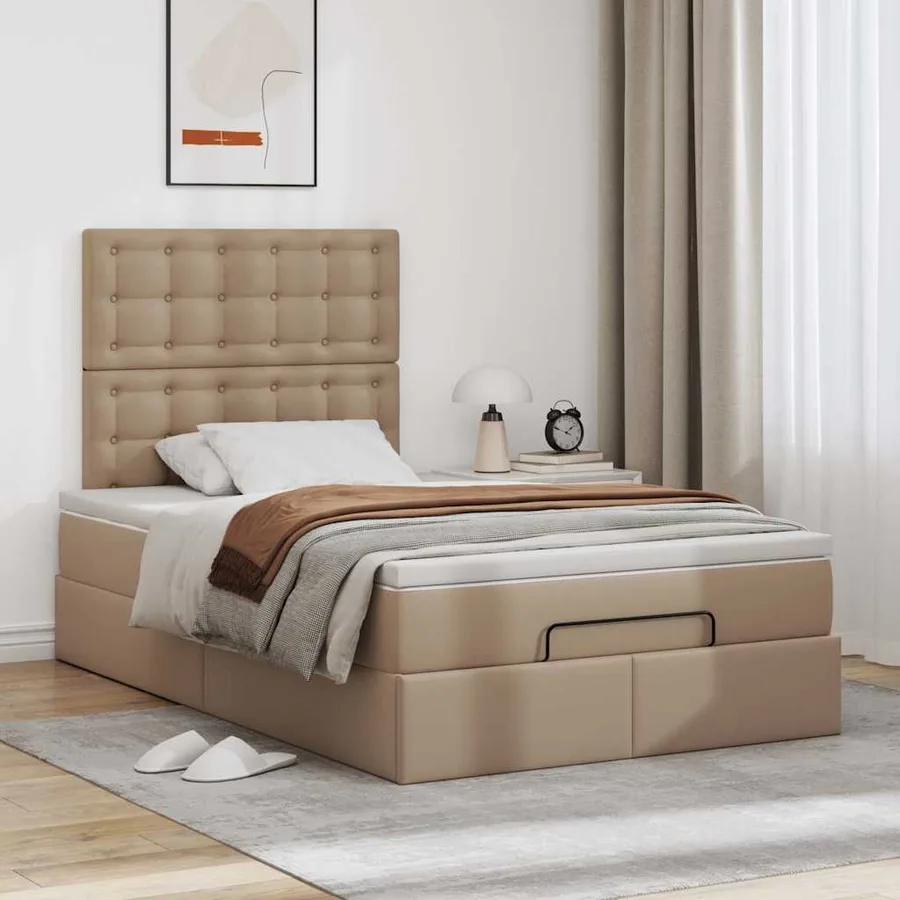 Cadre de lit ottoman et matelas cappuccino 120x200cm similicuir - 3
