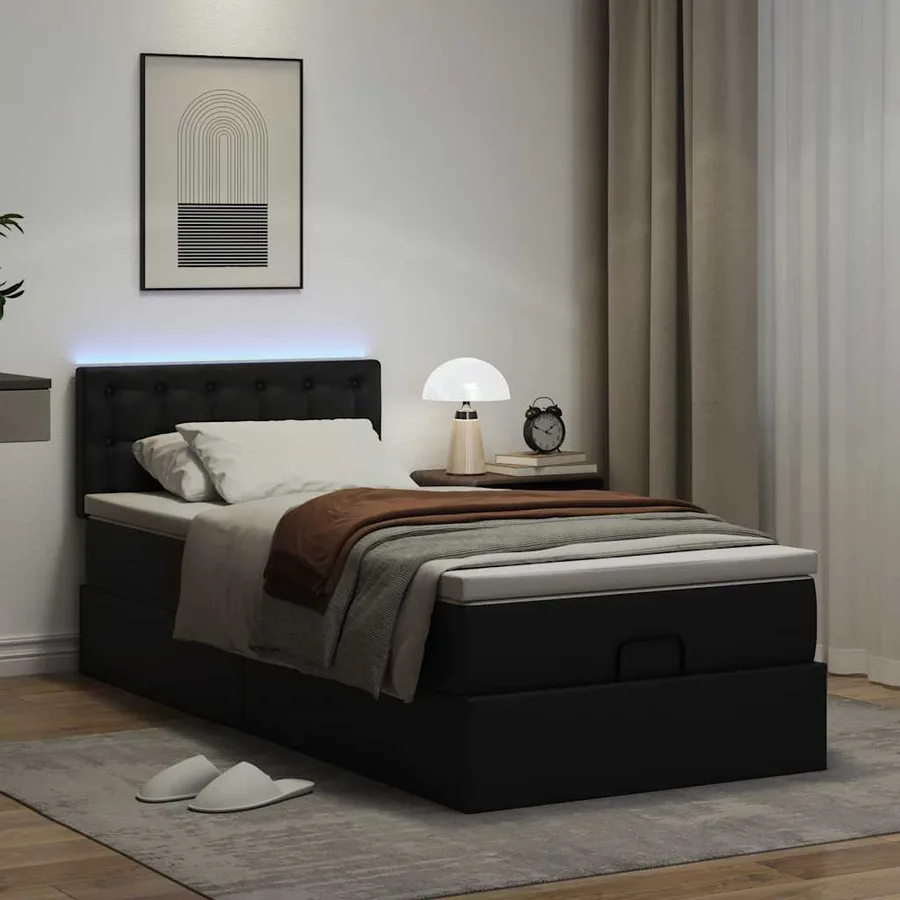 Cadre de lit ottoman avec matelas noir 80x200 cm similicuir - 3