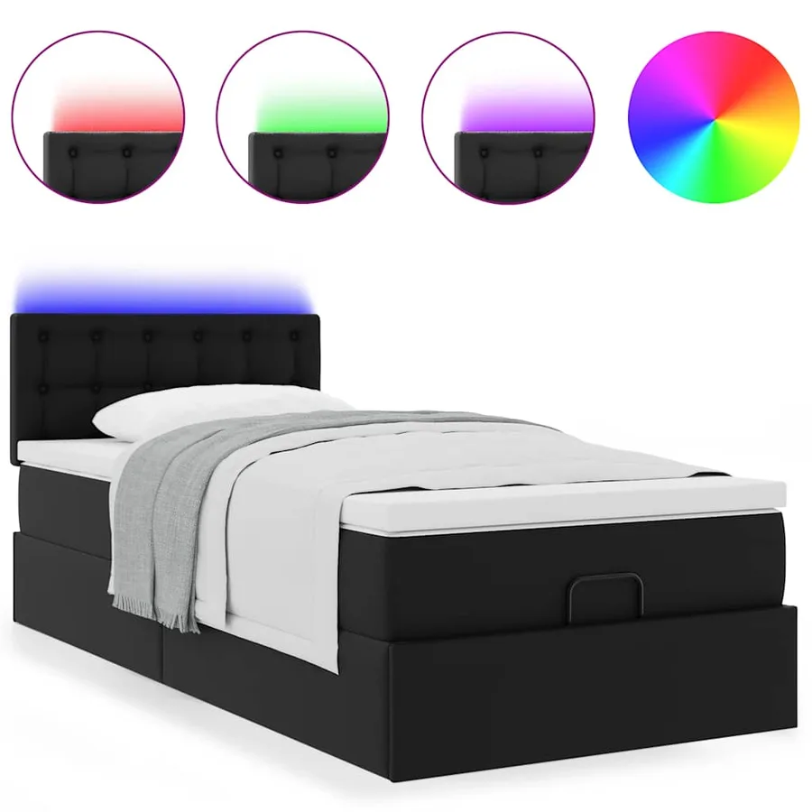 Cadre de lit ottoman avec matelas noir 80x200 cm similicuir - 5