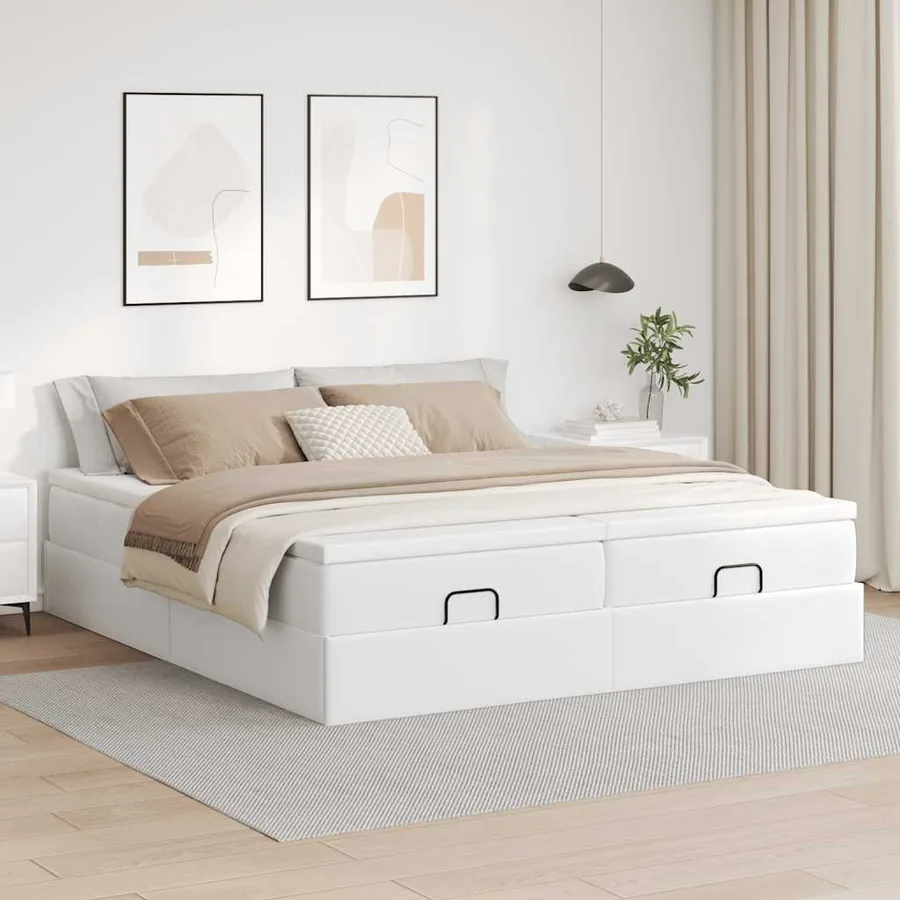 Cadre de lit ottoman avec matelas blanc 180x200 cm similicuir - 3