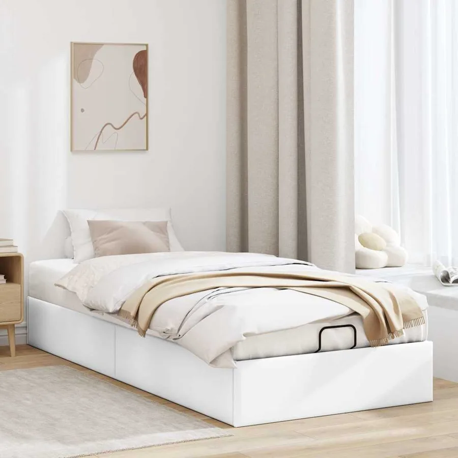 Cadre de lit ottoman sans matelas blanc 100x200 cm similicuir - 3