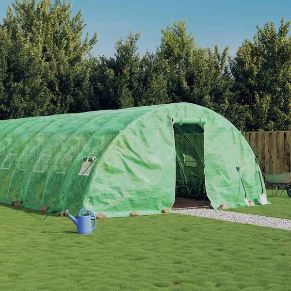 Serre avec cadre en acier vert 70 m² 14x5x2,3 m