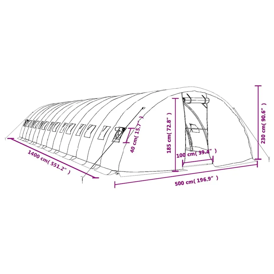 Serre avec cadre en acier vert 70 m² 14x5x2,3 m - 12