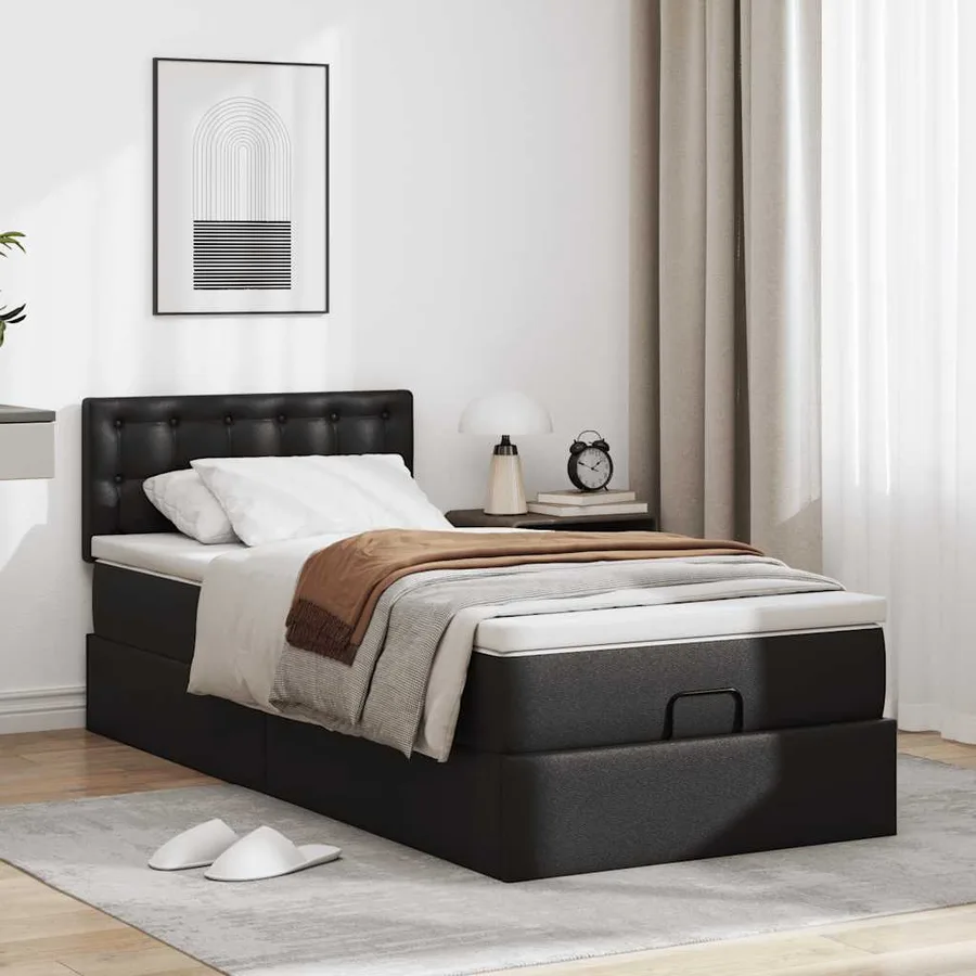 Lit ottoman avec matelas noir 90x190 cm similicuir - 3