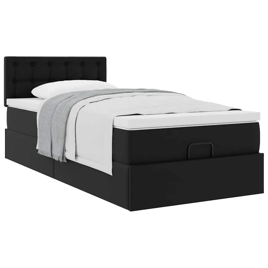 Lit ottoman avec matelas noir 90x190 cm similicuir - 5
