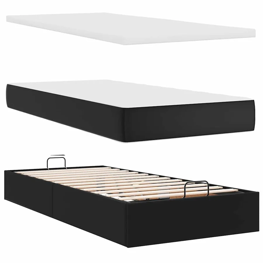 Lit ottoman avec matelas noir 90x190 cm similicuir - 8