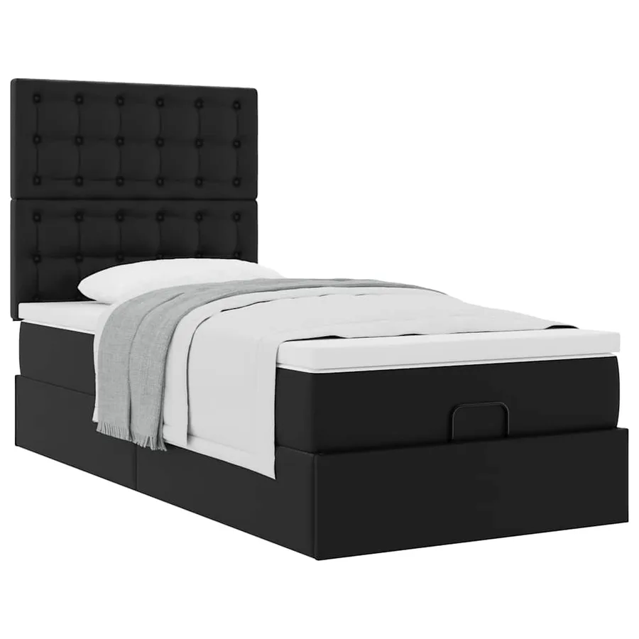 Lit ottoman avec matelas noir 90x190 cm similicuir - 4