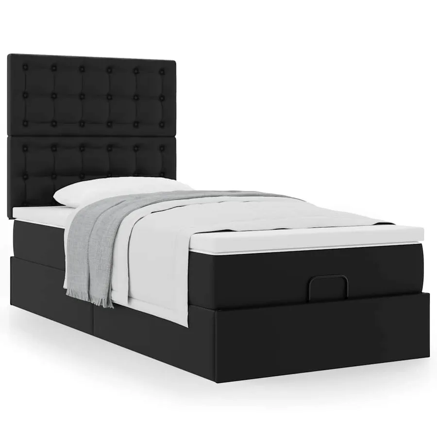 Lit ottoman avec matelas noir 90x190 cm similicuir - 5