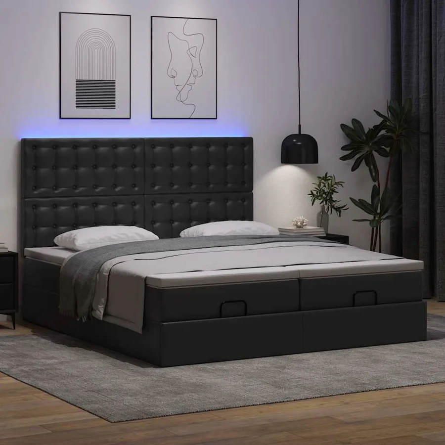 Cadre de lit ottoman avec matelas noir 200x200 cm similicuir - 3