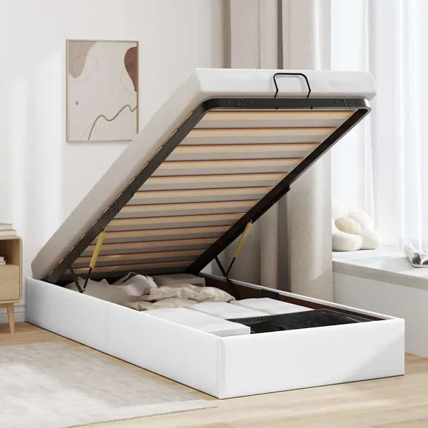 Cadre de lit ottoman sans matelas blanc 80x200 cm similicuir