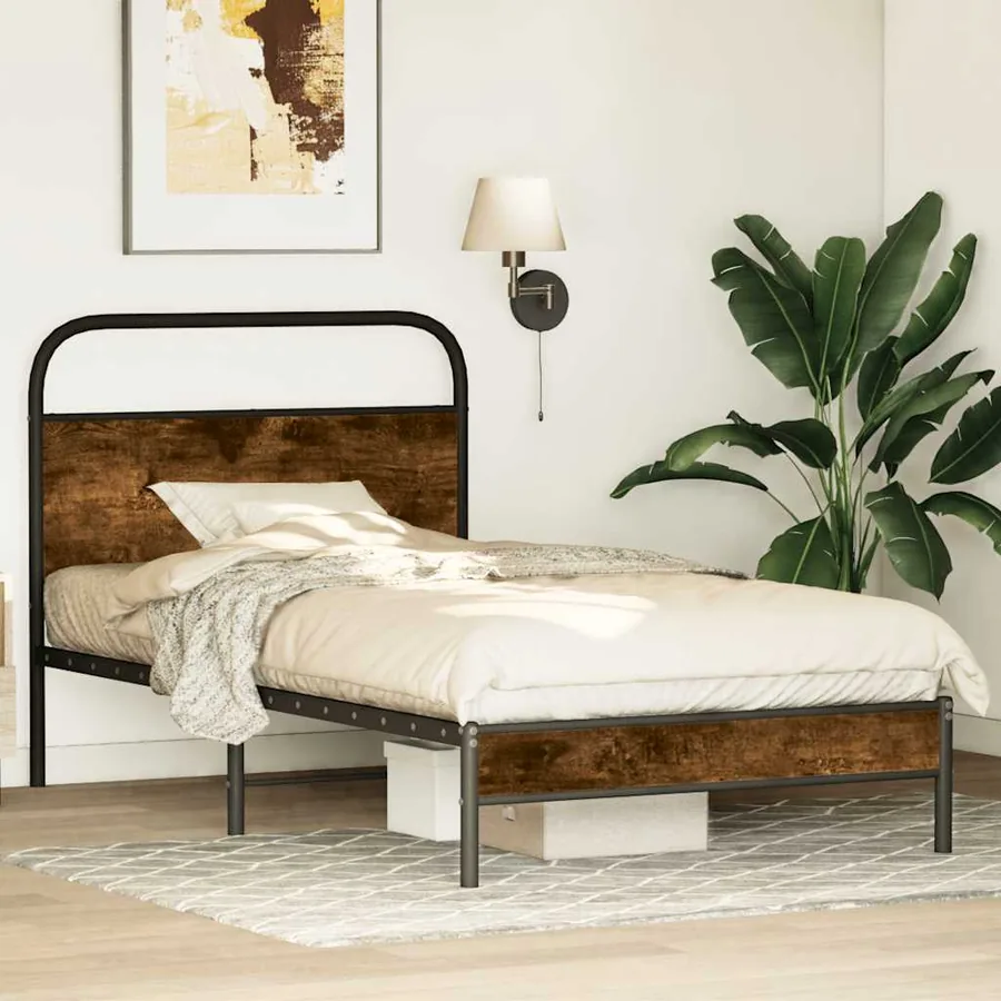 Cadre de lit sans matelas 90x190cm chêne fumé bois d'ingénierie