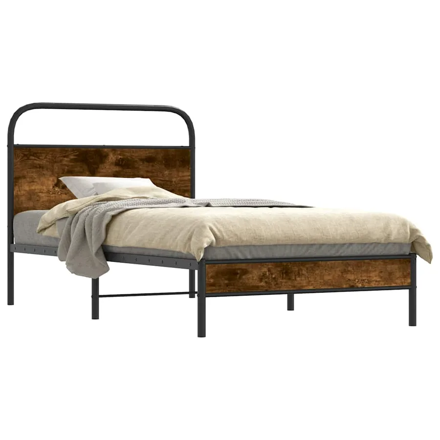 Cadre de lit sans matelas 90x190cm chêne fumé bois d'ingénierie - 2