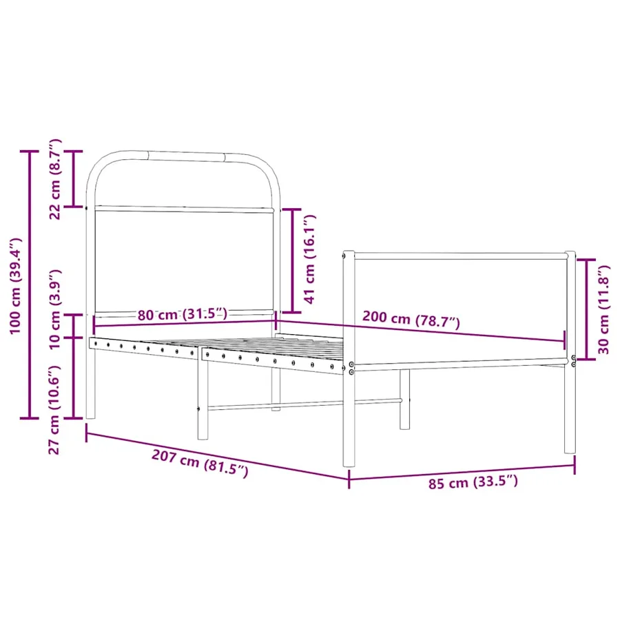 Cadre de lit sans matelas 80x200cm chêne sonoma bois ingénierie - 9