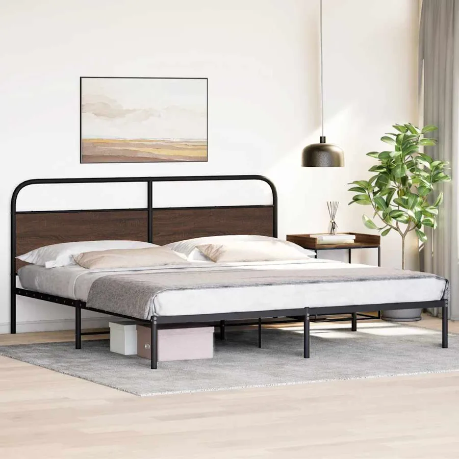 Cadre de lit en métal sans matelas chêne marron 193x203 cm - 4