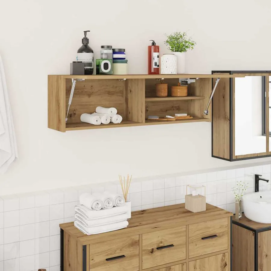 Armoire murale de bain chêne artisanal bois d'ingénierie