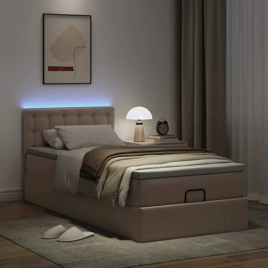 Cadre de lit ottoman et matelas cappuccino 90x200 cm similicuir - 3