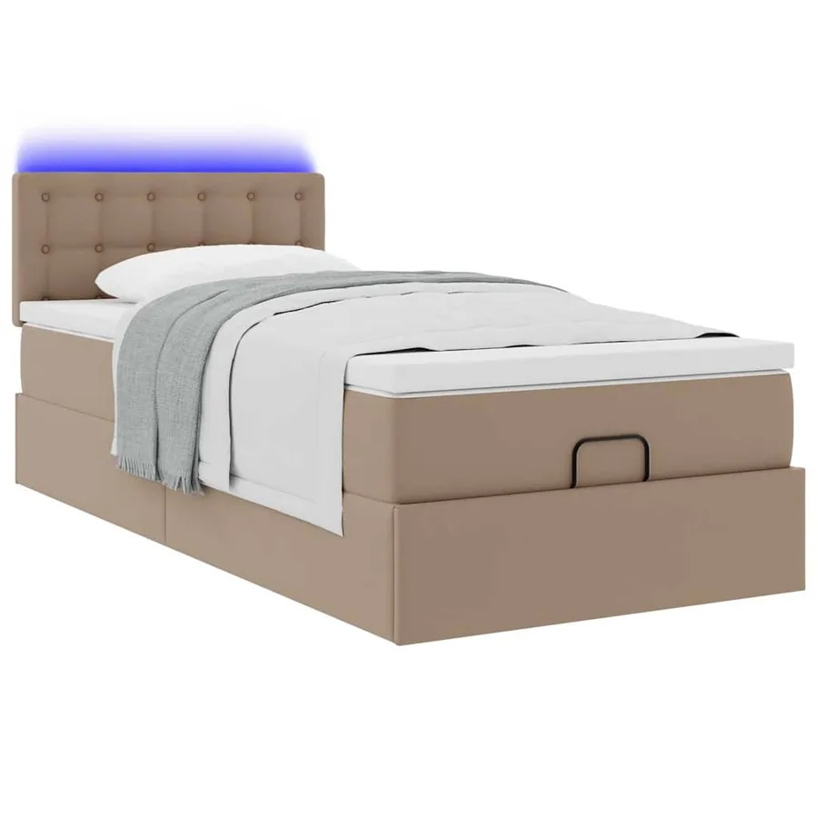 Cadre de lit ottoman et matelas cappuccino 90x200 cm similicuir - 6