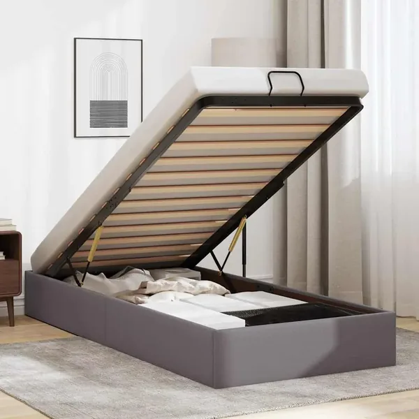 Cadre de lit ottoman sans matelas gris 80x200 cm similicuir