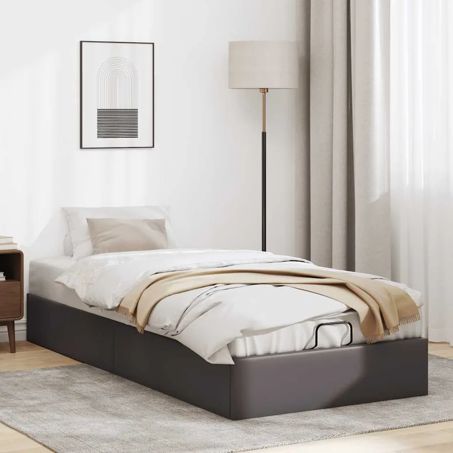 Cadre de lit ottoman sans matelas gris 80x200 cm similicuir - 3