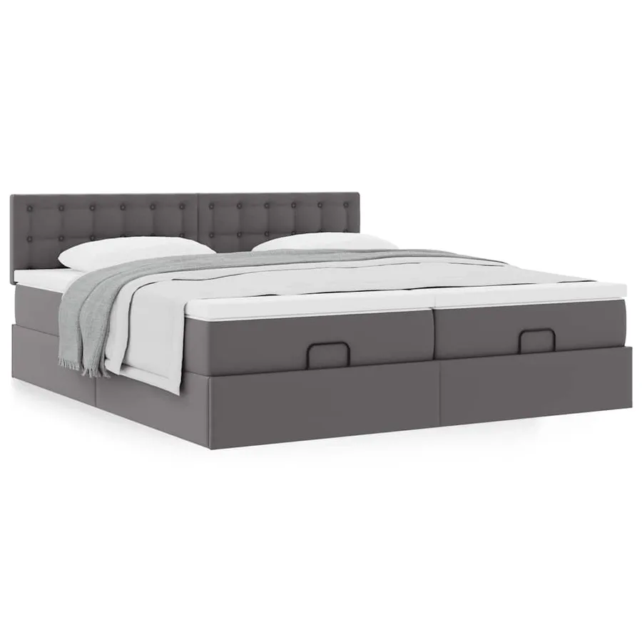 Cadre de lit ottoman avec matelas gris 160x200 cm similicuir - 4