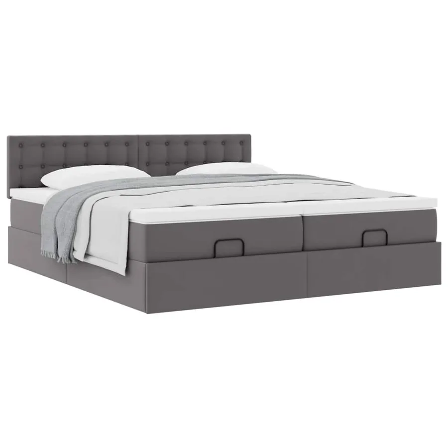Cadre de lit ottoman avec matelas gris 160x200 cm similicuir - 5