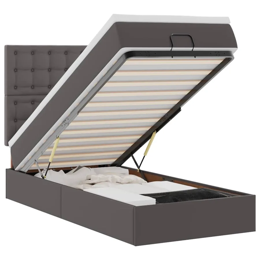 Lit ottoman avec matelas gris 80x200 cm similicuir - 2