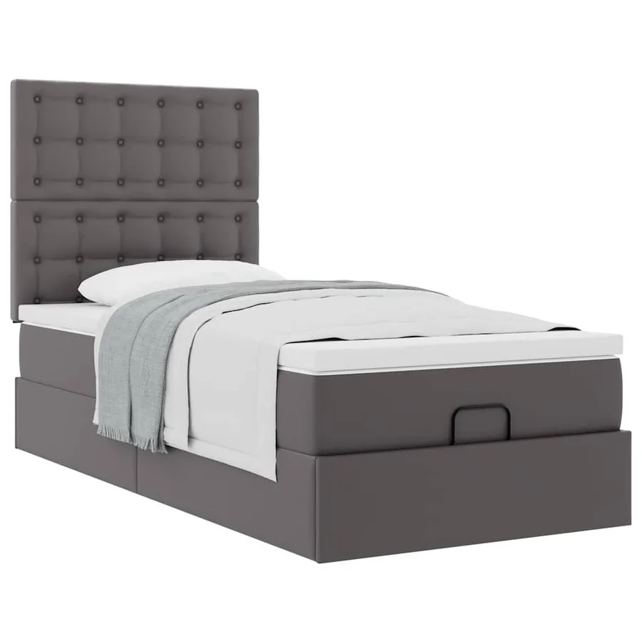 Lit ottoman avec matelas gris 80x200 cm similicuir - 4