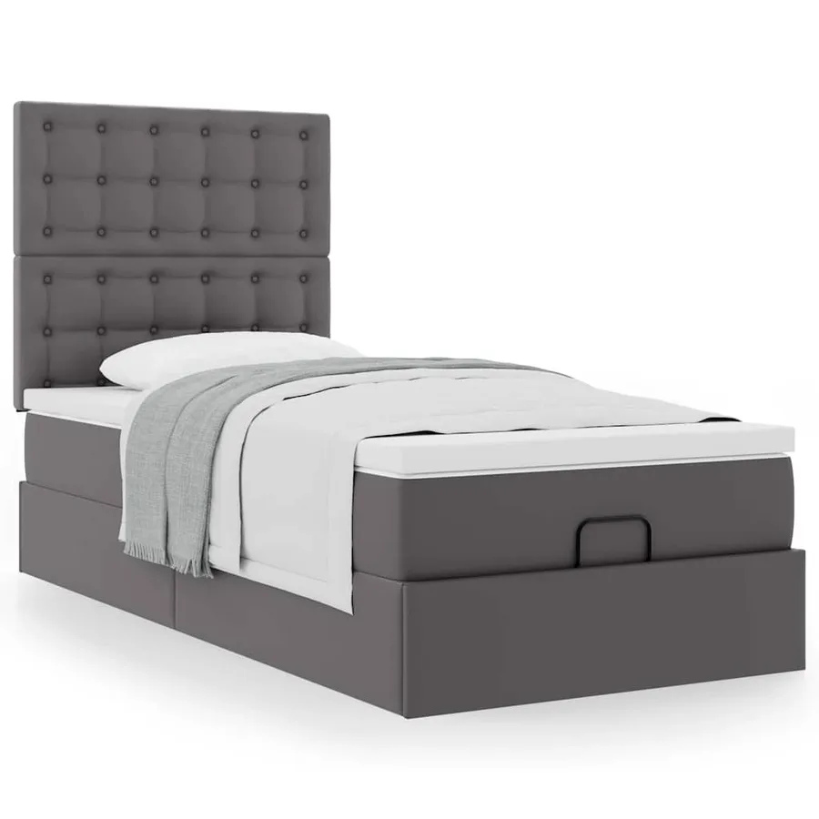 Lit ottoman avec matelas gris 80x200 cm similicuir - 5