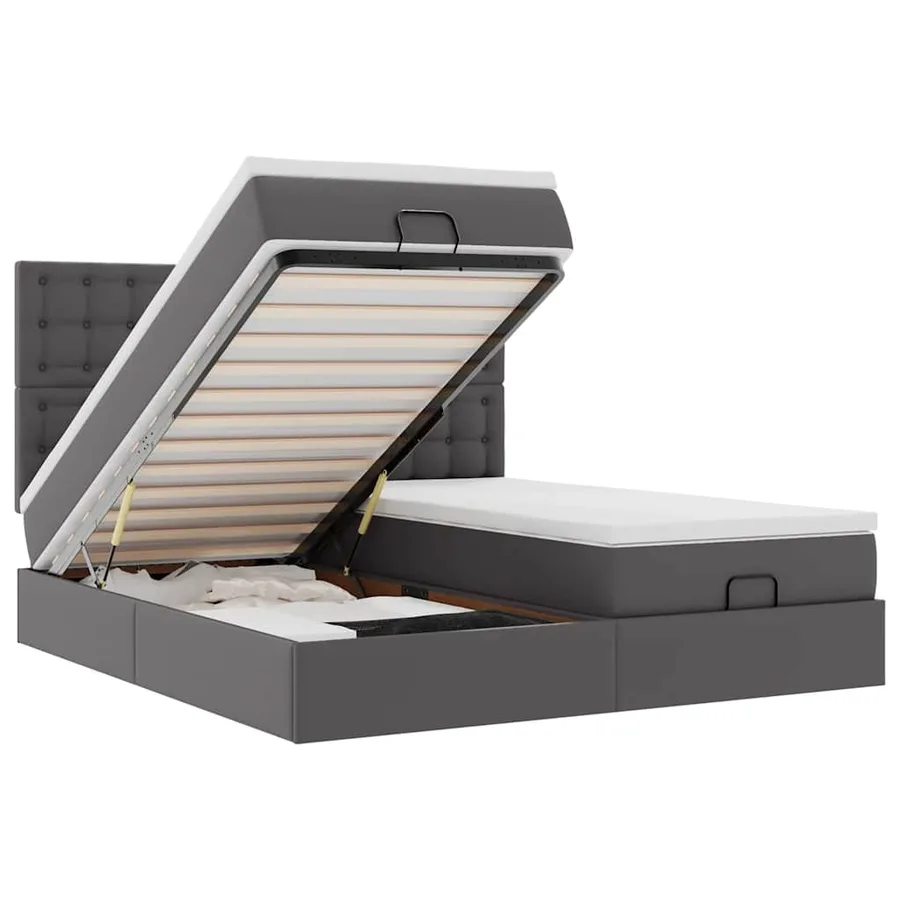 Lit ottoman avec matelas & LED Gris 160x200cm similicuir - 2