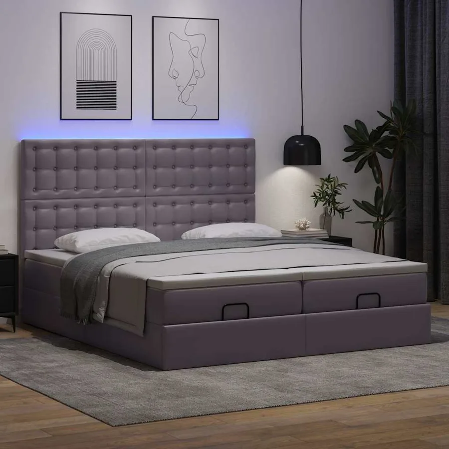 Lit ottoman avec matelas & LED Gris 160x200cm similicuir - 3