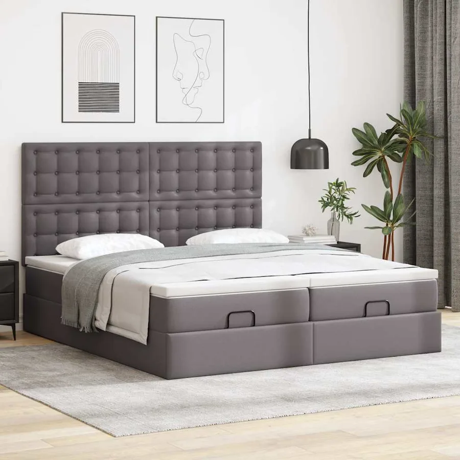 Lit ottoman avec matelas & LED Gris 160x200cm similicuir - 4