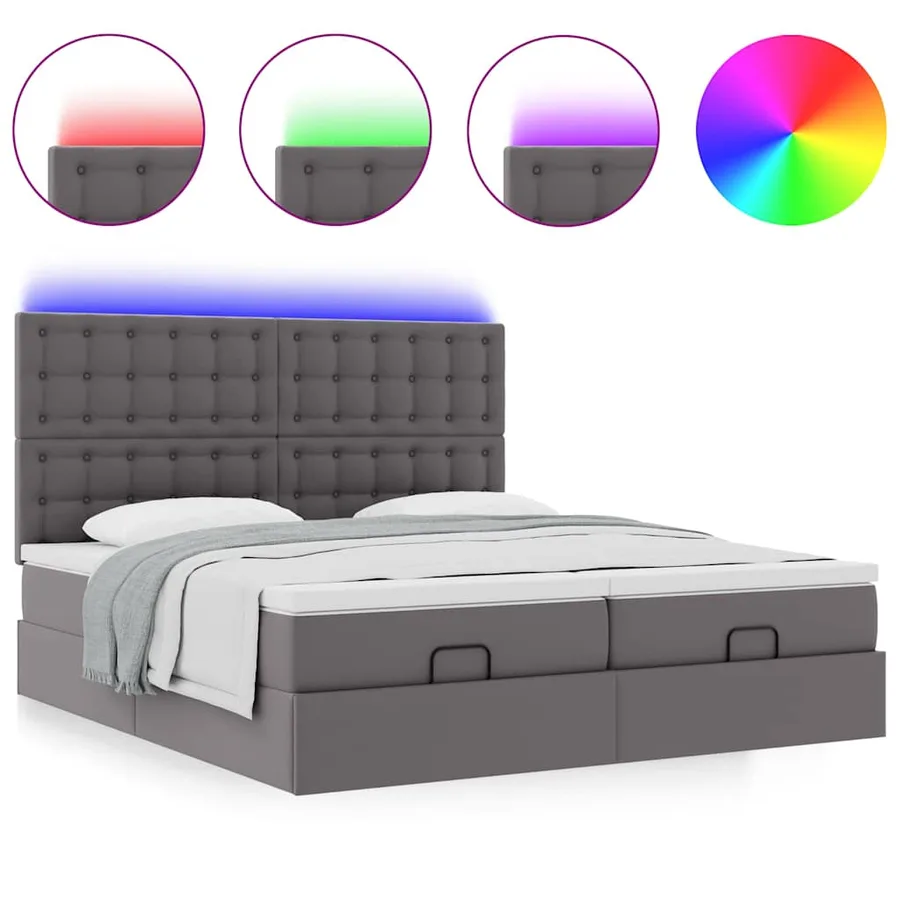 Lit ottoman avec matelas & LED Gris 160x200cm similicuir - 5