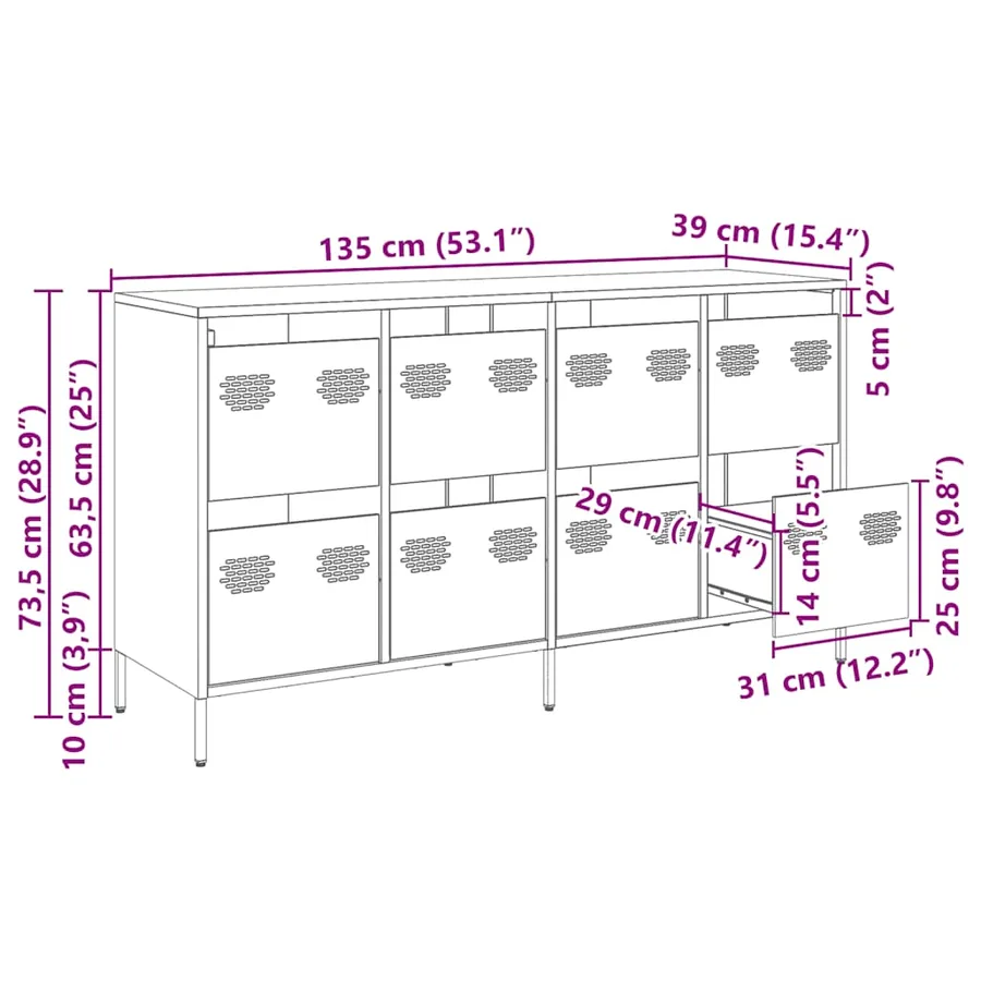 Buffet rose 135x39x73,5 cm acier laminé à froid - 13