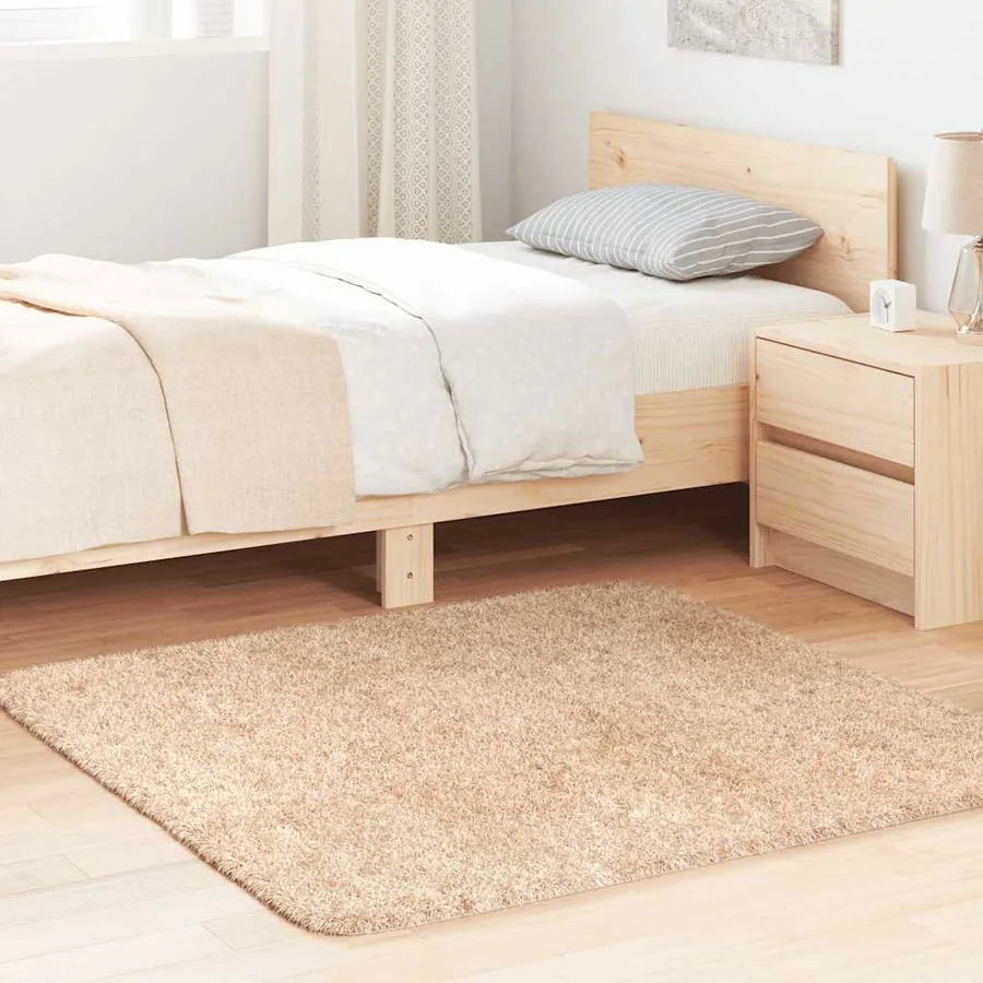 Tapis shaggy à poils longs NAVARRA beige 120x120 cm polyester