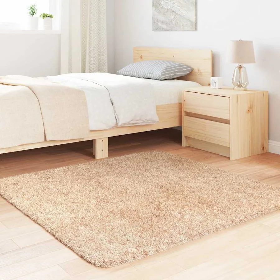 Tapis shaggy à poils longs NAVARRA beige 120x120 cm polyester - 3