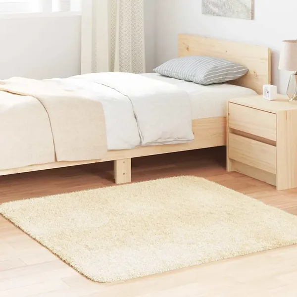 Tapis shaggy à poils longs NAVARRA crème 120x120 cm polyester