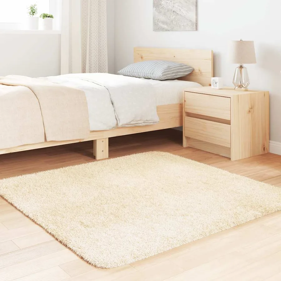 Tapis shaggy à poils longs NAVARRA crème 120x120 cm polyester - 3
