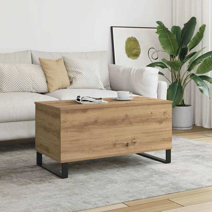 Table basse chêne artisanal 90x44,5x45 cm bois d'ingénierie