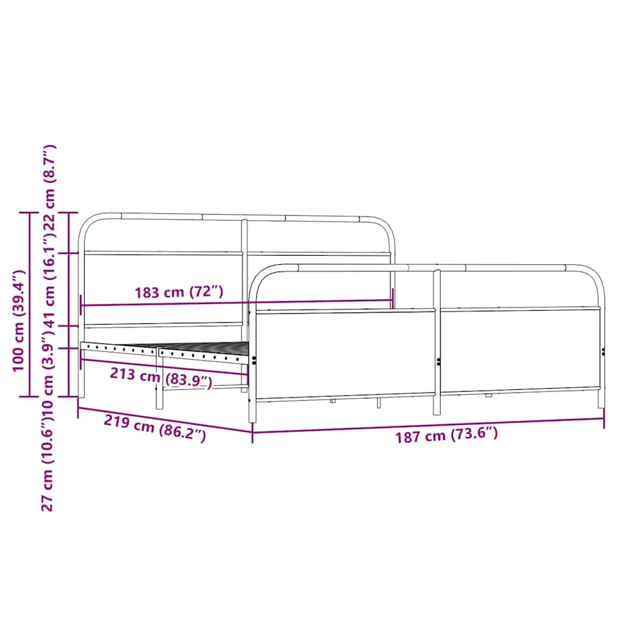 Cadre de lit en métal sans matelas chêne marron 183x213 cm - 9
