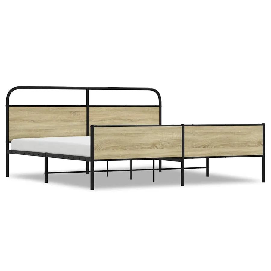 Cadre de lit en métal sans matelas chêne sonoma 200x200 cm - 2